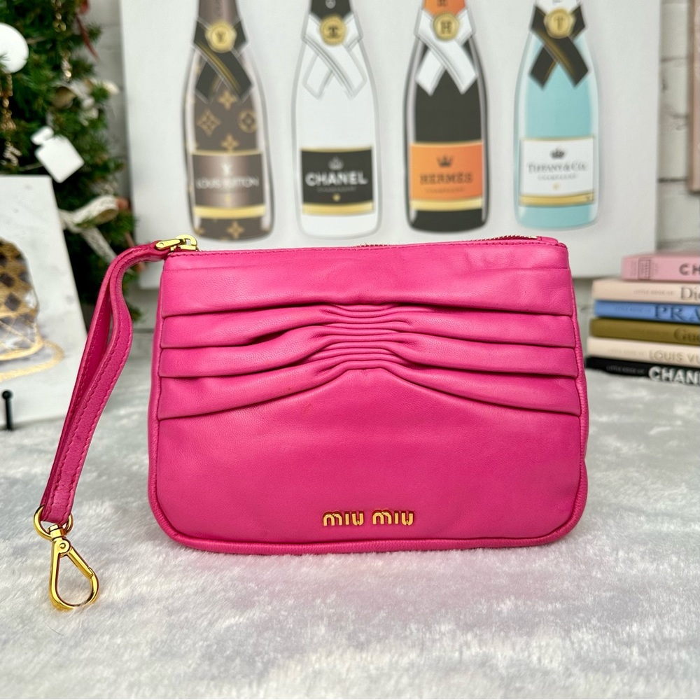 Miu Miu Leather Clutch Wristlet Hot Pink Pouch Bag , EXCELLENT CONDITION!